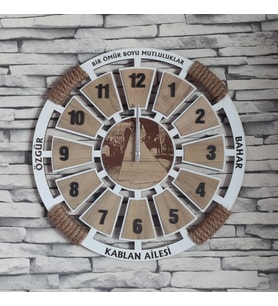 Kişiye Özel Dekoratif Ahşap Duvar Saati 50 cm