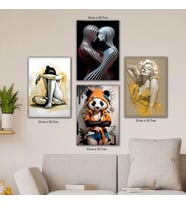kadın aşk sarılmak panda giysili resimli 4lü hd baskılı kanvas tablo resim