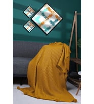 Yeliz Triko Örgü Tv Battaniyesi 10 Ponponlu 130 X 170 Cm (Hardal)