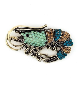 Karides Shrimp Deniz Canlısı Zirkon Taş Mavi Broş Pin Rozet RZ089