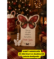 Butterfly Holly Berry Kartlı Anahtarlık - Kelebek Anahtarlık - Yılbaşı Hediyesi - Yeni Yıl Hediye