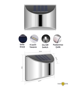 Technojet 2Adet Solar Metal Tek Taraflı Aplik Duvar Lambası Dekoratif Led Aydınlatma Güneş Enerjili