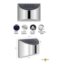 Technojet 2Adet Solar Metal Tek Taraflı Aplik Duvar Lambası Dekoratif Led Aydınlatma Güneş Enerjili