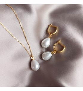 Vaoov 925 Ayar Gümüş Mayorka İnci Set (Gold)