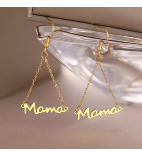 Kişiye Özel 925 Ayar Gümüş Zincir Tasarım Mama Küpe (Gold)