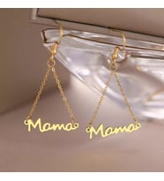 Kişiye Özel 925 Ayar Gümüş Zincir Tasarım Mama Küpe (Gold)