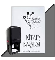 Kişiye Özel Çiçek Buketi 2 Tarihli Otomatik Kitap Kaşesi (Siyah)