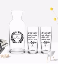 BK Gift Kişiye Özel Renkli Baskılı Rakının Tadı Tasarımlı İkili Rakı Bardağı ve Karaf Hediye Seti-1 (Model 1)