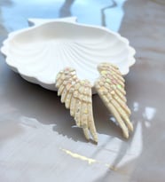 Shiny Angel Wings El Yapımı Beyaz Özel Tasarım Kanat Küpe (Parlak Beyaz)