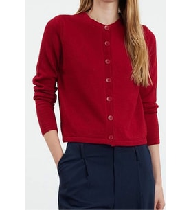 Kadın Modern Tarz Slim Bisiklet Yaka Regular Triko Hırka (Bordo)