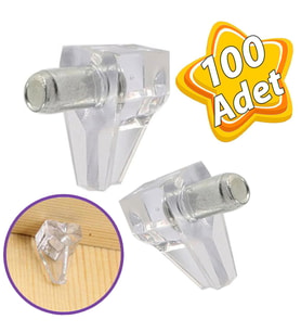 Kristal Raf Pimi Şeffaf Cam Ahşap Metal Raf Tutucu Çivisi Mobilya Dolap Pimi (100 Adet)