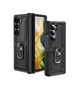 Samsung Galaxy Z Fold 6 Kılıf Yüzüklü Standlı Korumalı Tank Kapak (Siyah)