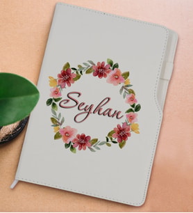 BK Gift Kişiye Özel Çiçek Tasarımlı Beyaz Termo Deri Not Defteri 15x21cm-19