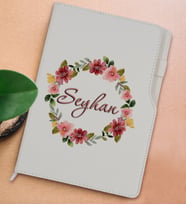 BK Gift Kişiye Özel Çiçek Tasarımlı Beyaz Termo Deri Not Defteri 15x21cm-19