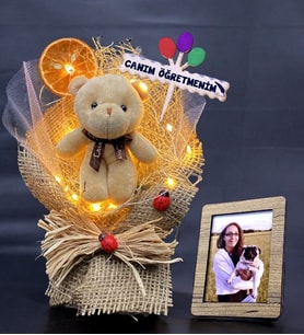 Kişiye Özel Led Işıklı & Fotoğraflı & Ayıcıklı Buket / CANIM ÖĞRETMENİM Temalı