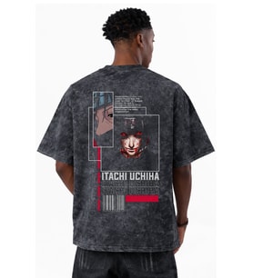 Itachi Uchiha Naruto Anime Baskılı Unisex Oversize Eskitme Yıkamalı Tişört