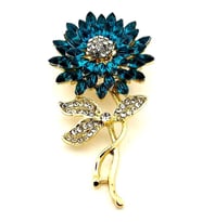 Ay Çiçeği Sunflower Mavi Zirkon Taşlı Çiçek Metal Yaka Süsü Broş RZ378