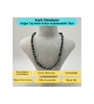 SERTİFİKALI Karlı Obsidyen  Doğal Taş 6mm Makrome Kolye 45cm- 55cm Ayarlanabilir Ölçü