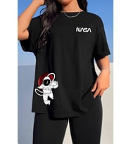 Unisex Nasa Baskılı T-shirt (Siyah)