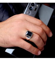 925 Ayar Gümüş Siyah Zirkon Taşlı Model Erkek Yüzük