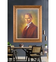 Altın Varaklı Çerçeveli Paspartulu Atatürk Tablo nh222 (Gold)