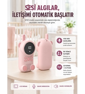 Uzun Menzilli Bebek Telsizi 1-3 Km Çekim 22 Kanal LCD Ekran VOX Şarjlı
