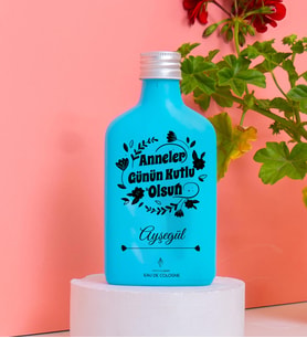 Anneler Günü Kişiye Özel 200ML Açık Mavi Renkli Cam Şişe Freshleaf Limon Kolonyası