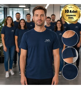 Logonuza Özel 10 Adet Lacivert Promosyon Tişört - Pamuk Unisex Kullan At Kurumsal Tişört