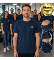 Logonuza Özel 10 Adet Lacivert Promosyon Tişört - Pamuk Unisex Kullan At Kurumsal Tişört