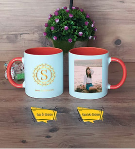 Gold Baş Harf Kupa Bardak Turuncu Fotoğraflı Doğum Günü Hediyesi