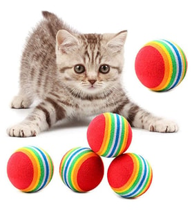 3lü Gökkuşağı Sünger Kedi Köpek Çiğneme Oyun Topu 4,2 cm (4915)