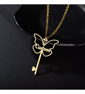Kişiye Özel Kelebek Model Anahtar İsim Kolye (Gold)