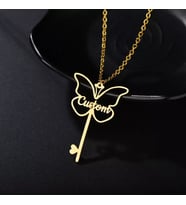 Kişiye Özel Kelebek Model Anahtar İsim Kolye (Gold)
