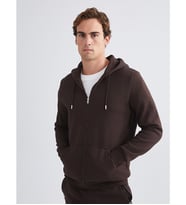 LCWAIKIKI Classic Kahverengi Kapüşonlu Uzun Kollu Erkek Fermuarlı Sweatshirt