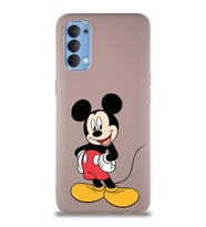 Oppo Reno 4 Soft Premier Kapak Mickey Mouse-E Tasarımlı Silikon Kılıf - Pudra (Şeffaf)