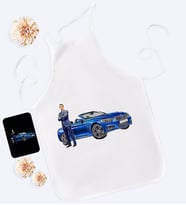 BK Gift Kişiye Özel Tam Boy Erkek Otomobil Karikatürlü Beyaz Mutfak Önlüğü-1