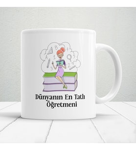 Dünyanın En Tatlı Öğretmeni - Öğretmenler Günü Temalı Baskılı Kupa Bardak  Mod1