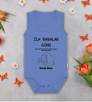 BK Kids Kişiye Özel İlk Babalar Günü Mavi %100 Pamuklu Askılı Sıfır Kol Bebek Body Zıbın, Yeni Doğan Bebek Hediyesi