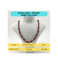 Sertifikalı Kırmızı Akik ve Hematit Makrome Doğal Taş Kolye 55 - 65 cm Ayarlanabilir Ölçü