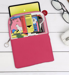 BK Gift Modern Soyut Tasarımlı Taşınabilir Koruyucu Tablet Kılıfı & Organizer Çanta - Pembe-4