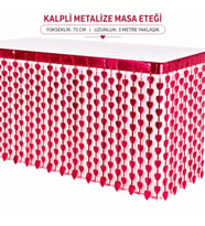 Kalpli Metalize Masa Eteği Kırmızı 75x300 cm