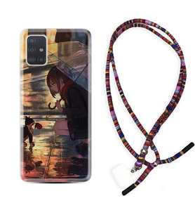 Samsung a71 A72 A73 A7 A9 2018 C7 C9 Kılıf Boyun Asklı Rasta Silikon Kız ve Kedi 1762