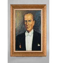 Altın Varaklı Çerçeveli Paspartulu Atatürk Tablo a631 (Gold)