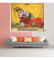 Strength Tarot Sezar Leke Tutmaz Kadife Dokulu Kumaş Duvar Örtüsü Duvar Halısı Tapestry (Sarı)
