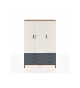 Hyperion Dolap 5 Raflı 6 Çekmeceli Tek Askılı 132x44x195 Çam-Aytaşı/Antrasit