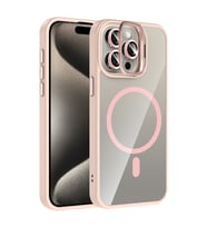 Apple iPhone 15 Pro Uyumlu Kılıf Standlı ve Kamera Lens Hediyeli M-Safe Şarj Özellikli Zore Etro Kapak (Pembe)