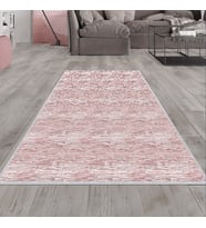 Pudra Eskitme Desen Yıkanabilir Kaymaz Taban Leke Tutmaz Modern Salon Halısı ve Yolluk (Beyaz)