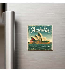 Avustralya Australia - Posta Pulu Temalı Ülke - Baskılı Buzdolap Magneti Kare - 9x9 cm