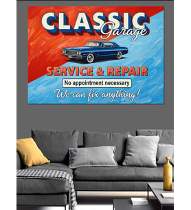 Vintage Klasik Arabalı Oto Servisi Reklam Afişi Dekoratif Kanvas - Mdf Ahşap Tablo