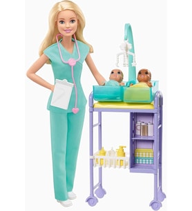 Barbie ve Meslekleri Oyun Setleri - Çocuk Doktoru Yeni Doğan Sarışın  DHB63-GKH23